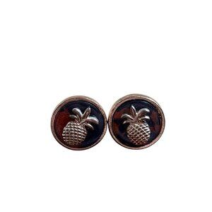 Goldtone Pineapple Stud Earrings Brown Acrylic Accent 1 inch